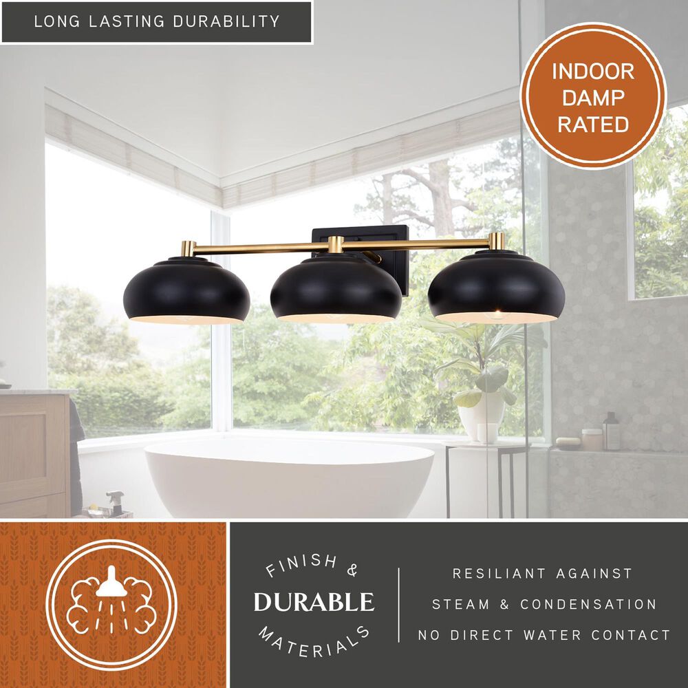 Vaxcel Belmont 3-Light Bathroom Vanity in Matte Black and Satin Brass, , large