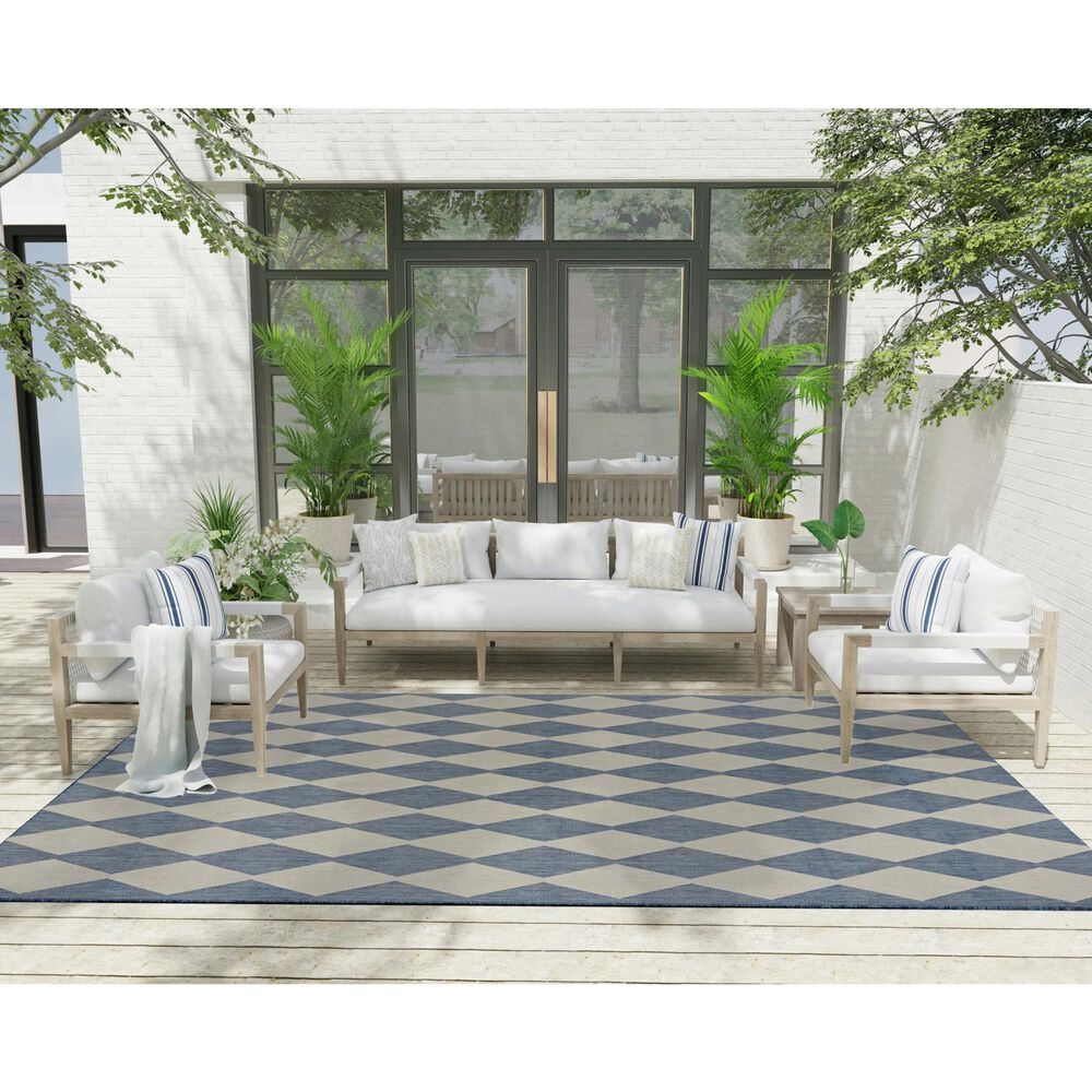 Nourison Positano Geometric Navy Blue 7&#39; x 10&#39; Indoor/Outdoor Area Rug, , large