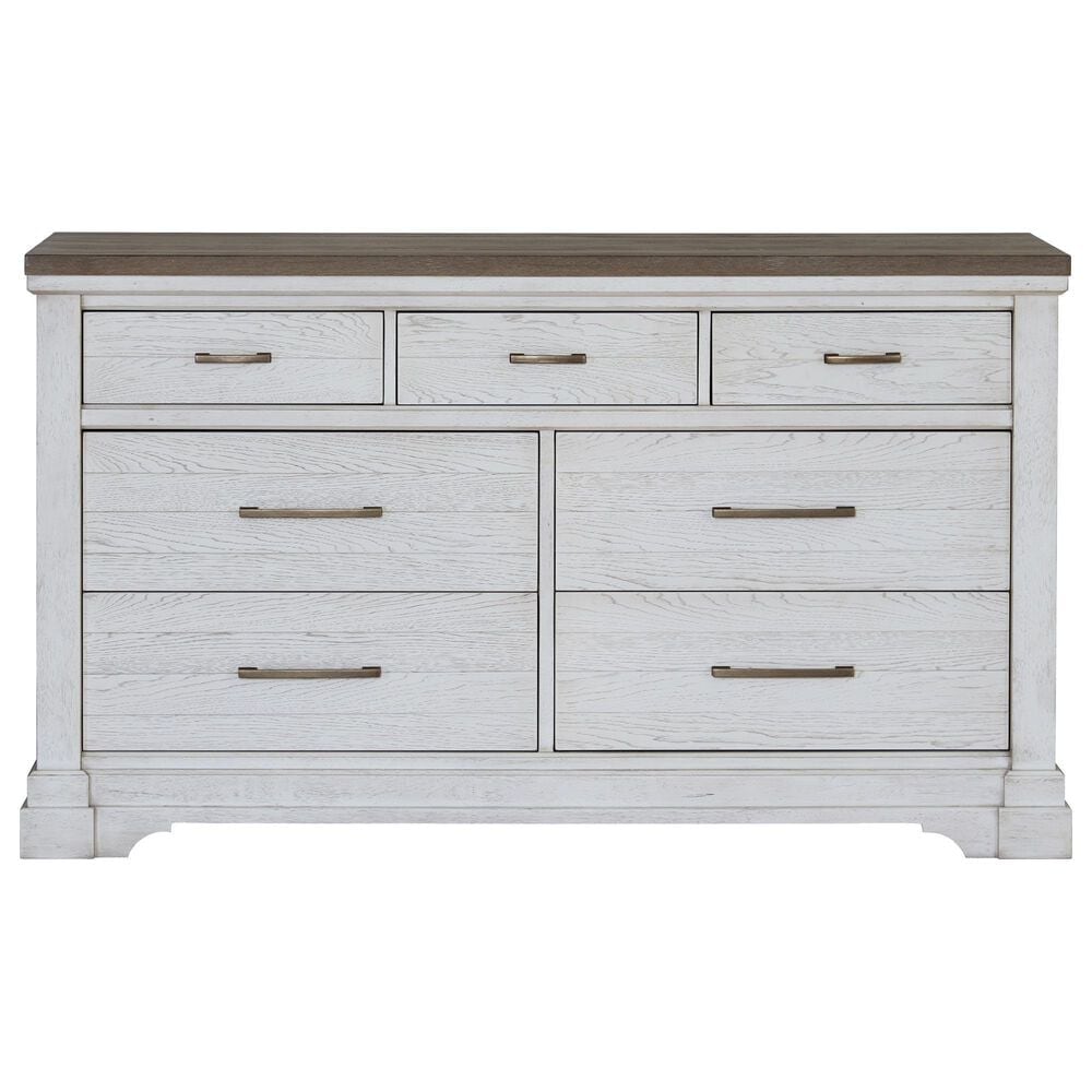 Sasha Lee Traditional 7 Smooth Drawer Dresser in White and Brown, , large