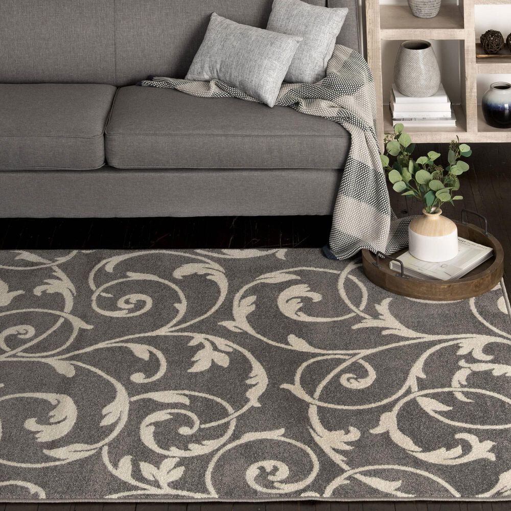 Central Oriental Terrace Tropic Macala 3&#39;3&quot; x 5&#39; Stone and Snow Area Rug, , large