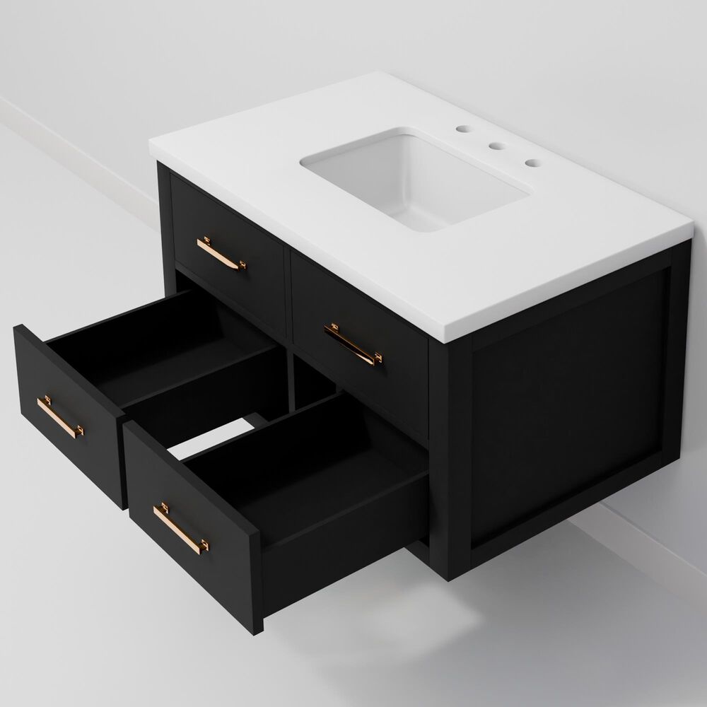 Lexora Home Castor 36" Single Bathroom Vanity in Black with 2 cm White Cultured Marble Top and Rectangular Sink, , large