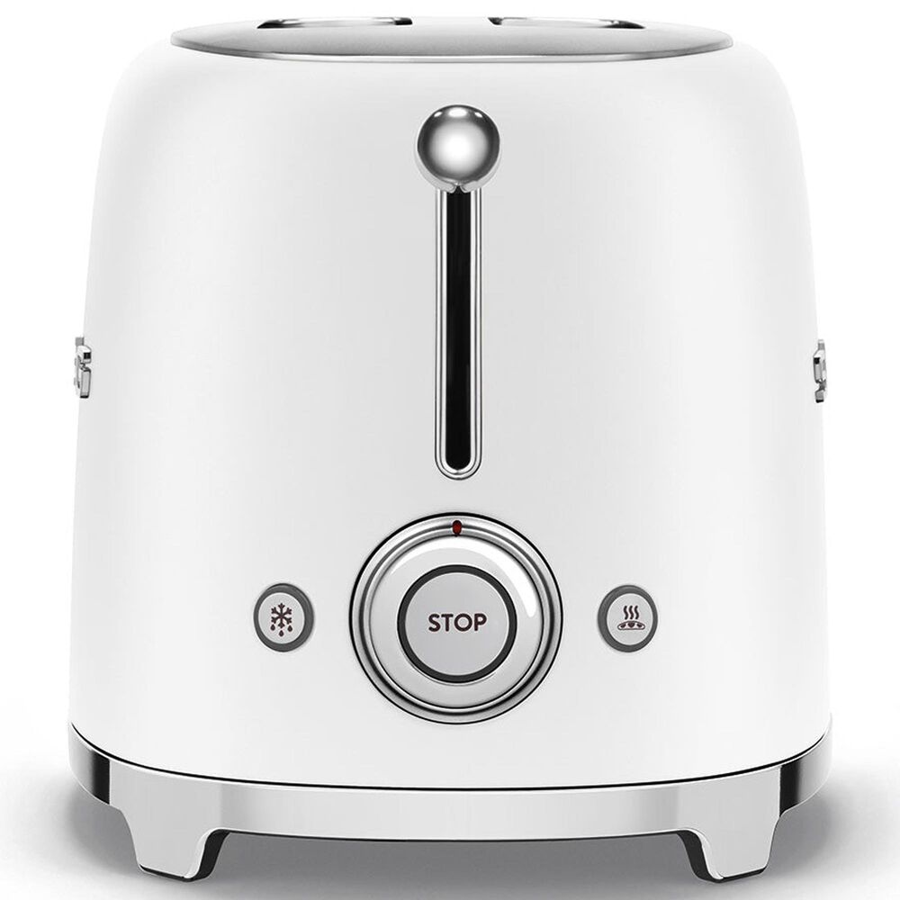 SMEG Retro-Style 2-Slice Toaster in Matte White and Polished Chrome, , large