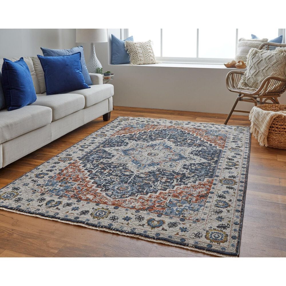 Feizy Kaia 39HTF 3&#39; x 5&#39; Blue and Red Area Rug, , large