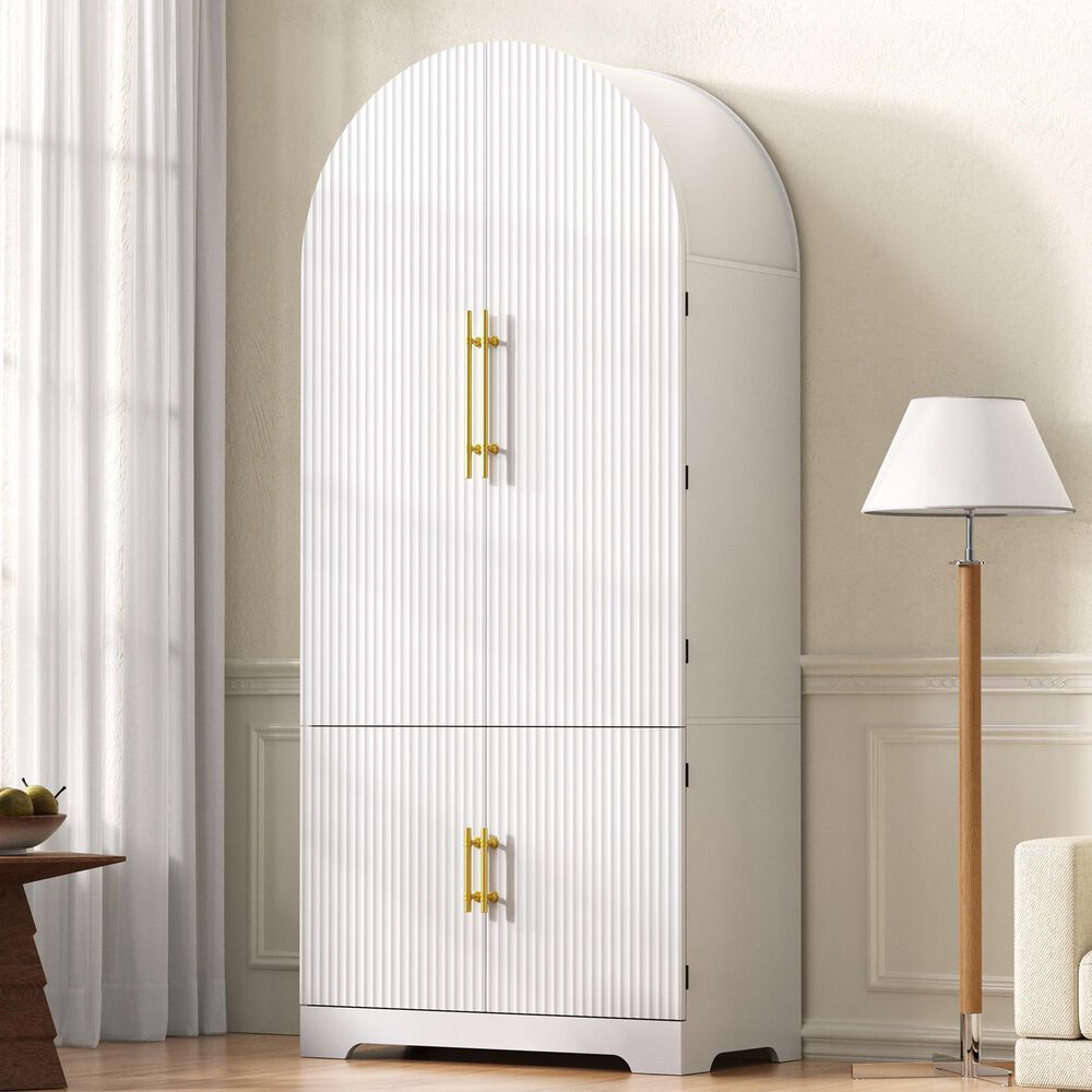 HOMLUX 72" Tall Arched Kitchen Pantry Cabinet in White, , large