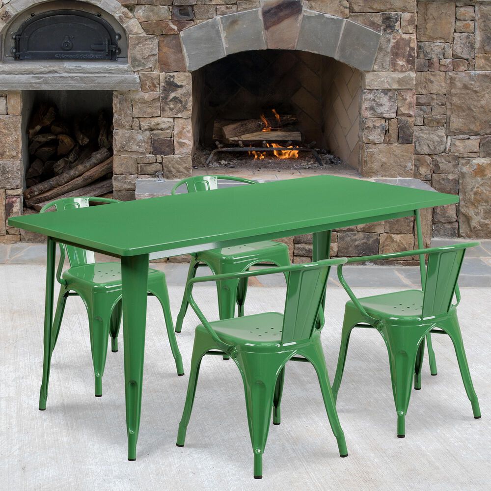 Flash Furniture 5-Piece Metal Table Set in Green, , large