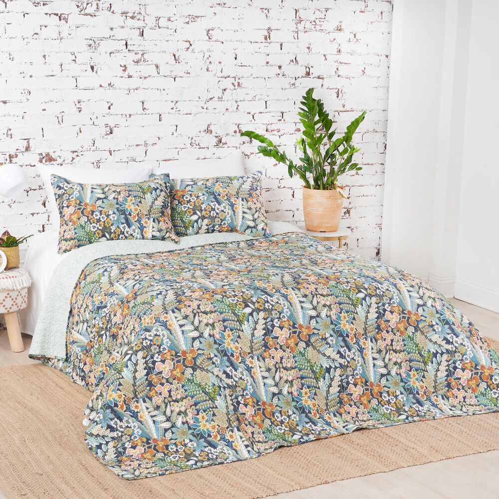 C and F Home Posy 3-Piece Full/Queen Quilt Set in Indigo, Yellow, Orange and Green, , large