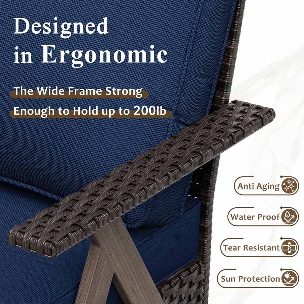 Sunwell Garden 3-Piece Patio Chat Set in Navy, , large