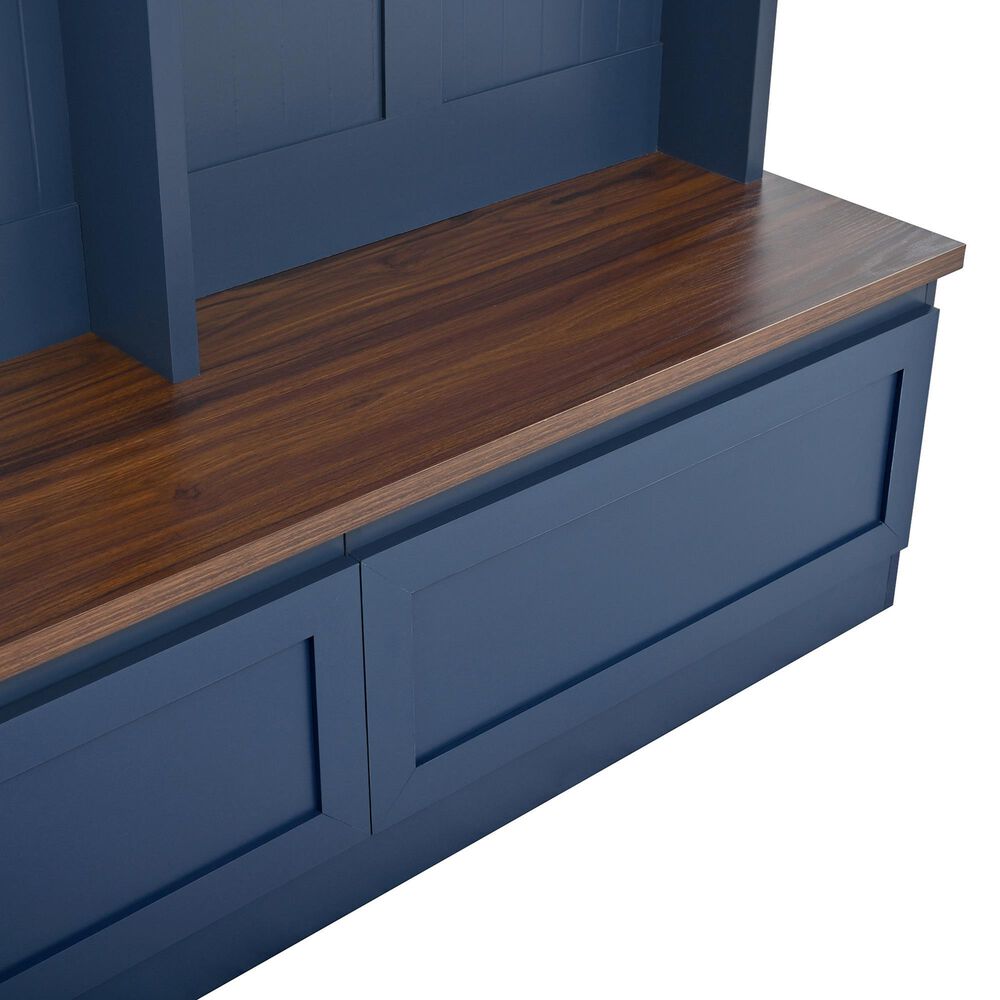 HOMLUX 6-Hook Hall Tree with Wood Grain Bench in Blue, , large