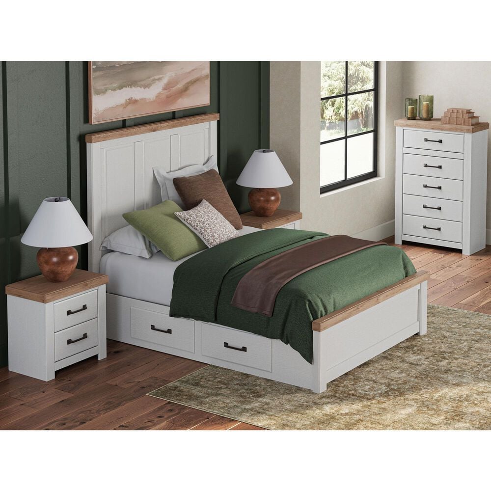 Ashley Savonport Queen Storage Panel Bed in White and Brown, , large