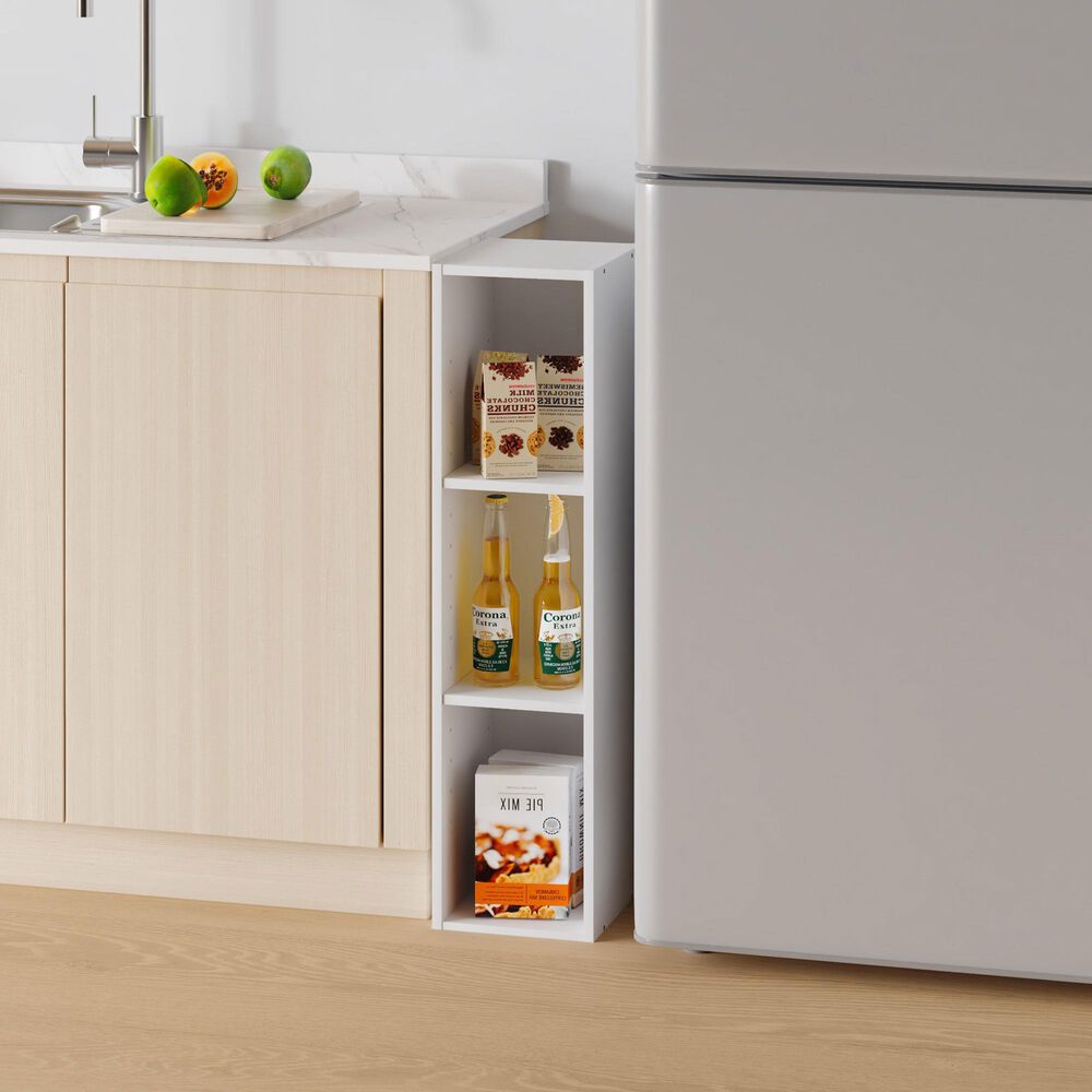 HOMLUX 8" 3-Tier Space Saving Bookcase with Open Adjustable Shelves in White, , large