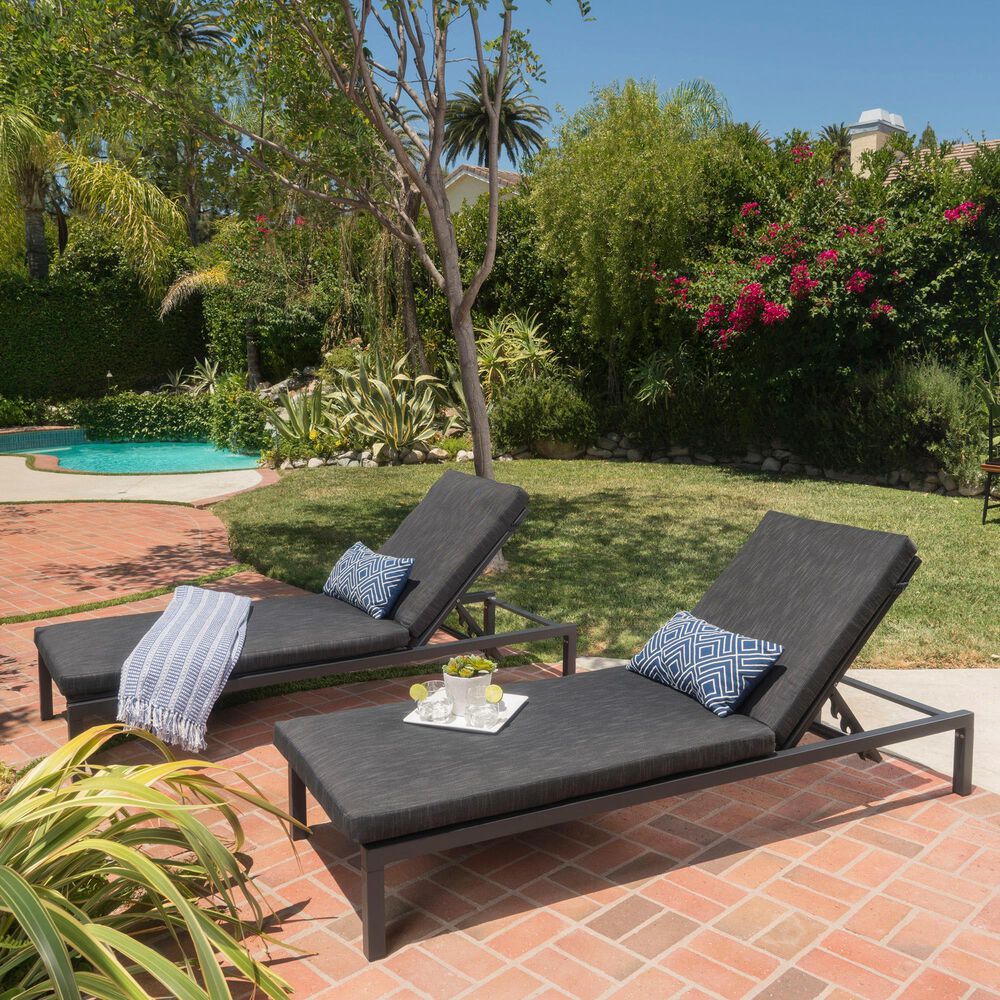 Hearth and Haven Navan Outdoor Foldable and Stackable Chaise Lounge in Dark Grey, , large