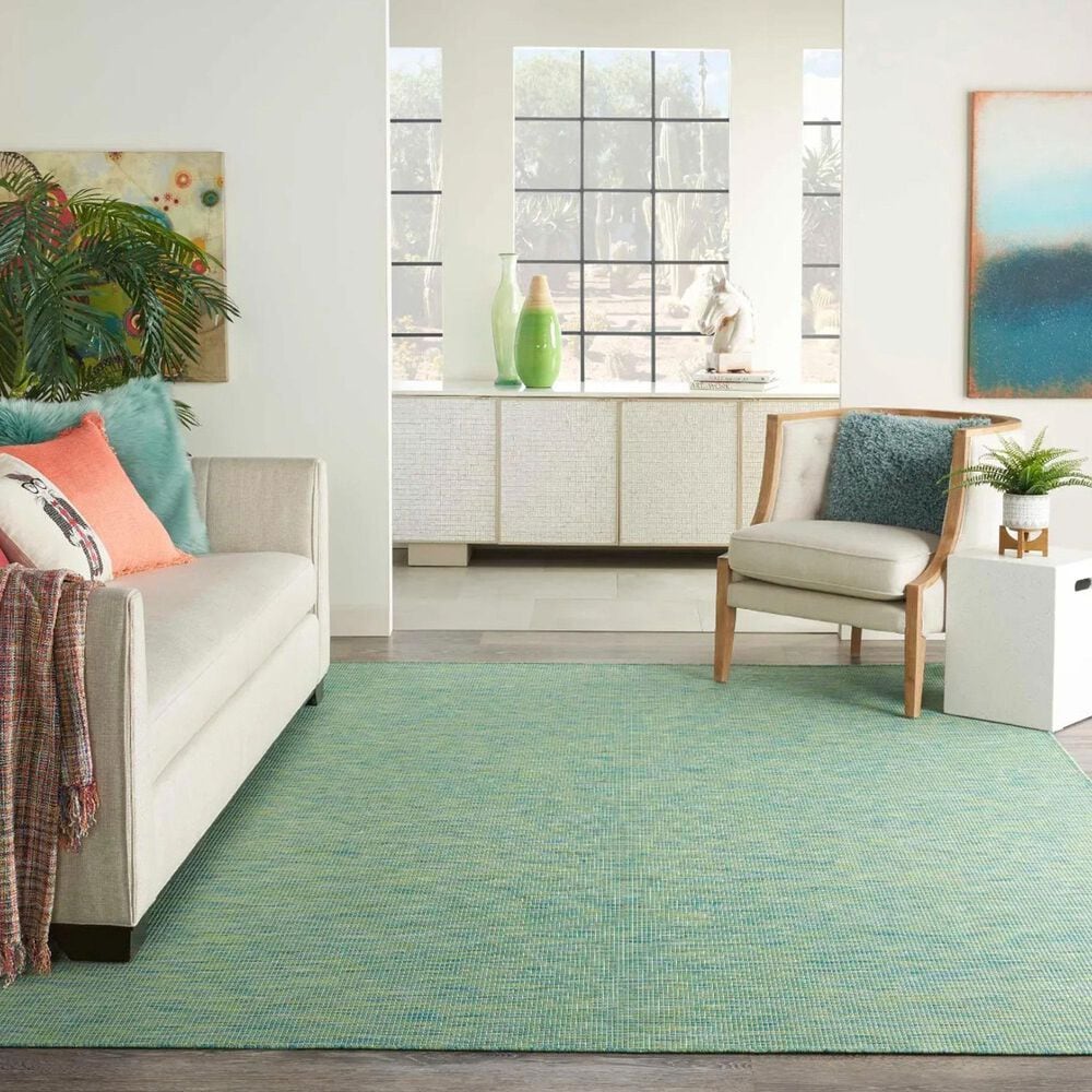 Nourison Positano 9&#39; x 12&#39; Blue and Green Indoor/Outdoor Area Rug, , large