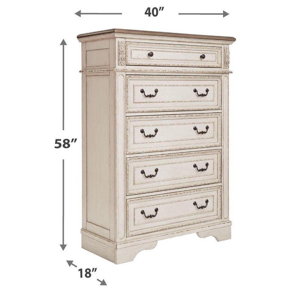 Ashley Realyn 5 Drawer Chest in Chipped White and Brown, , large