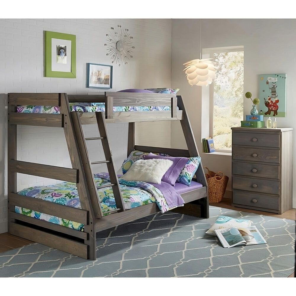 Rusticvale Twin over Full Bunkbed in Driftwood Grey, , large