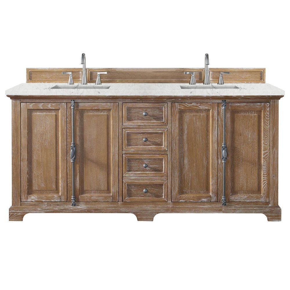 James Martin Vanities Providence 72" Double Bathroom Vanity in Driftwood with 3 cm Eternal Jasmine Pearl Quartz Top and Rectangular Sinks, , large