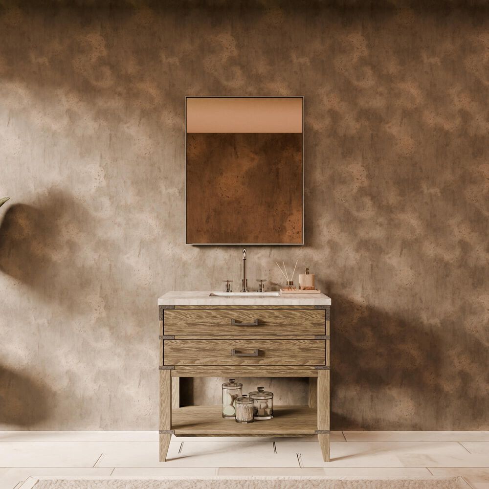 Lexora Home Norwalk 36" Single Bathroom Vanity in Grey Oak with White Carrara Marble Top  and Rectangle Sink, , large