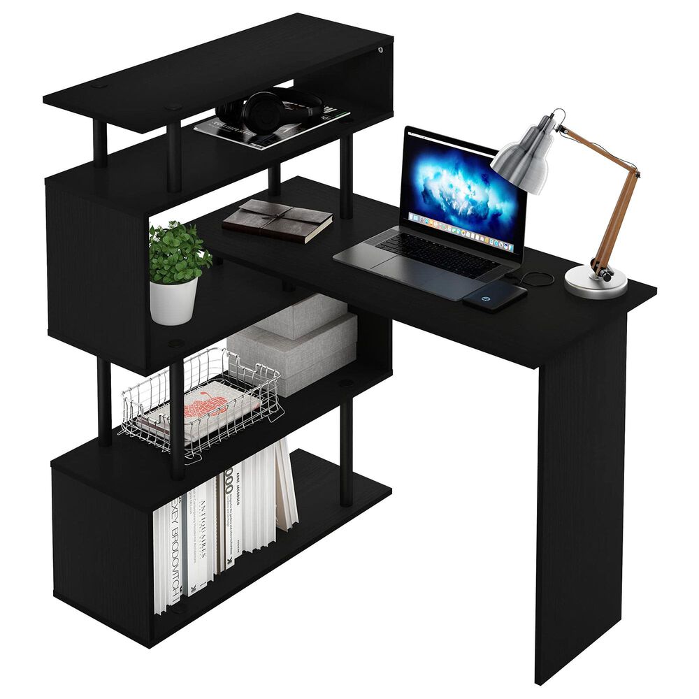 HOMLUX 5-Tier Shelves L-Shape Computer Desk in Americano and Black, , large