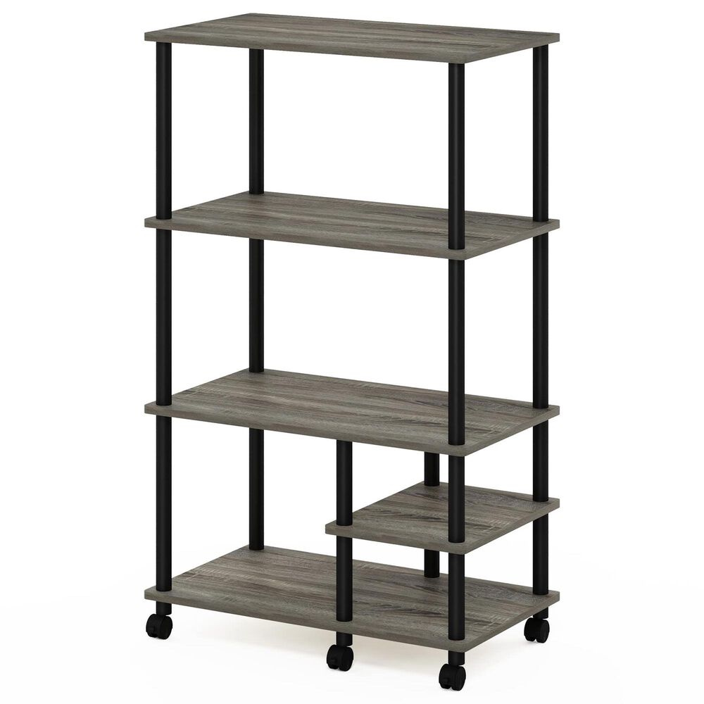 HOMLUX Turn-N-Tube 4-Tier Kitchen Storage Cart in French Oak Grey and Black, , large