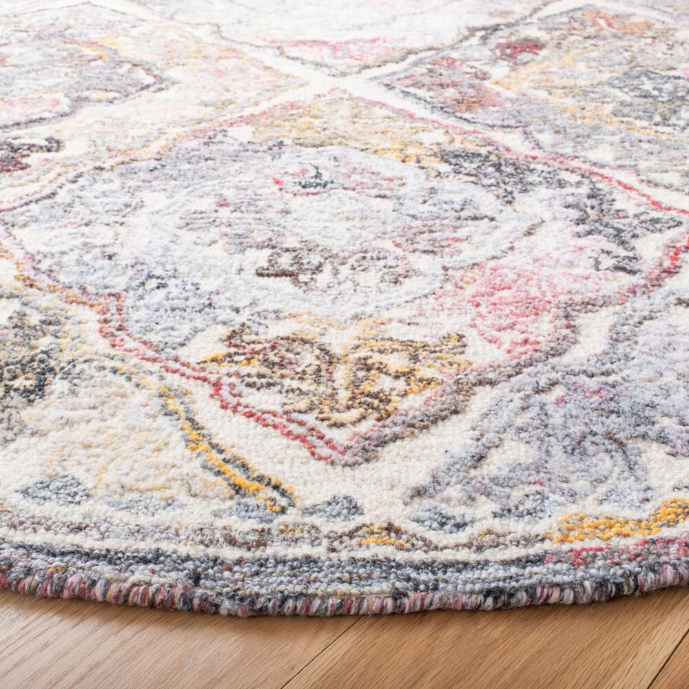 Safavieh Micro-Loop Oriental 5&#39; Round Grey and Ivory Area Rug, , large