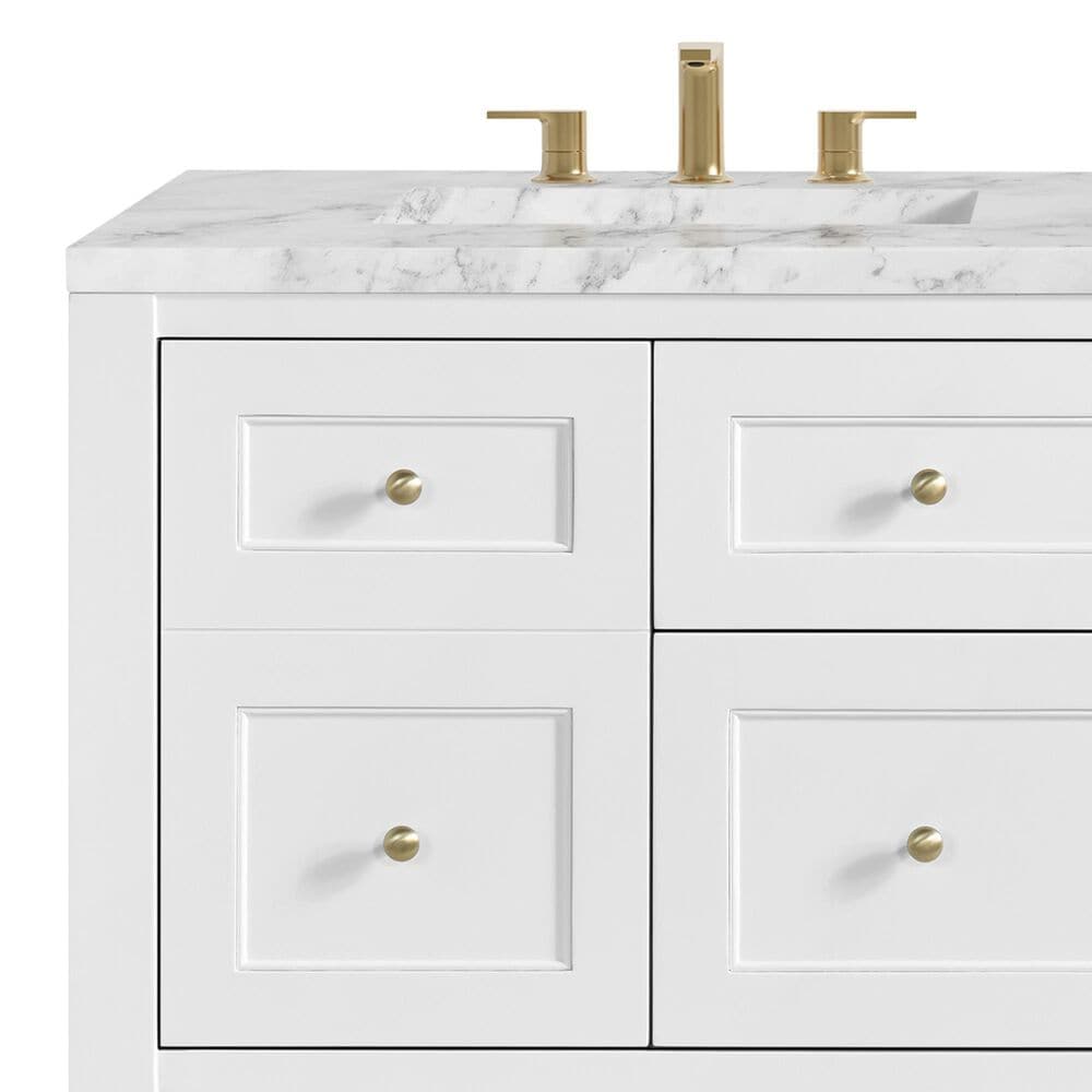 James Martin Vanities Breckenridge 60&quot; Double Bathroom Vanity in Bright White with 3 cm Carrara White Marble Top and Rectangular Sinks, , large