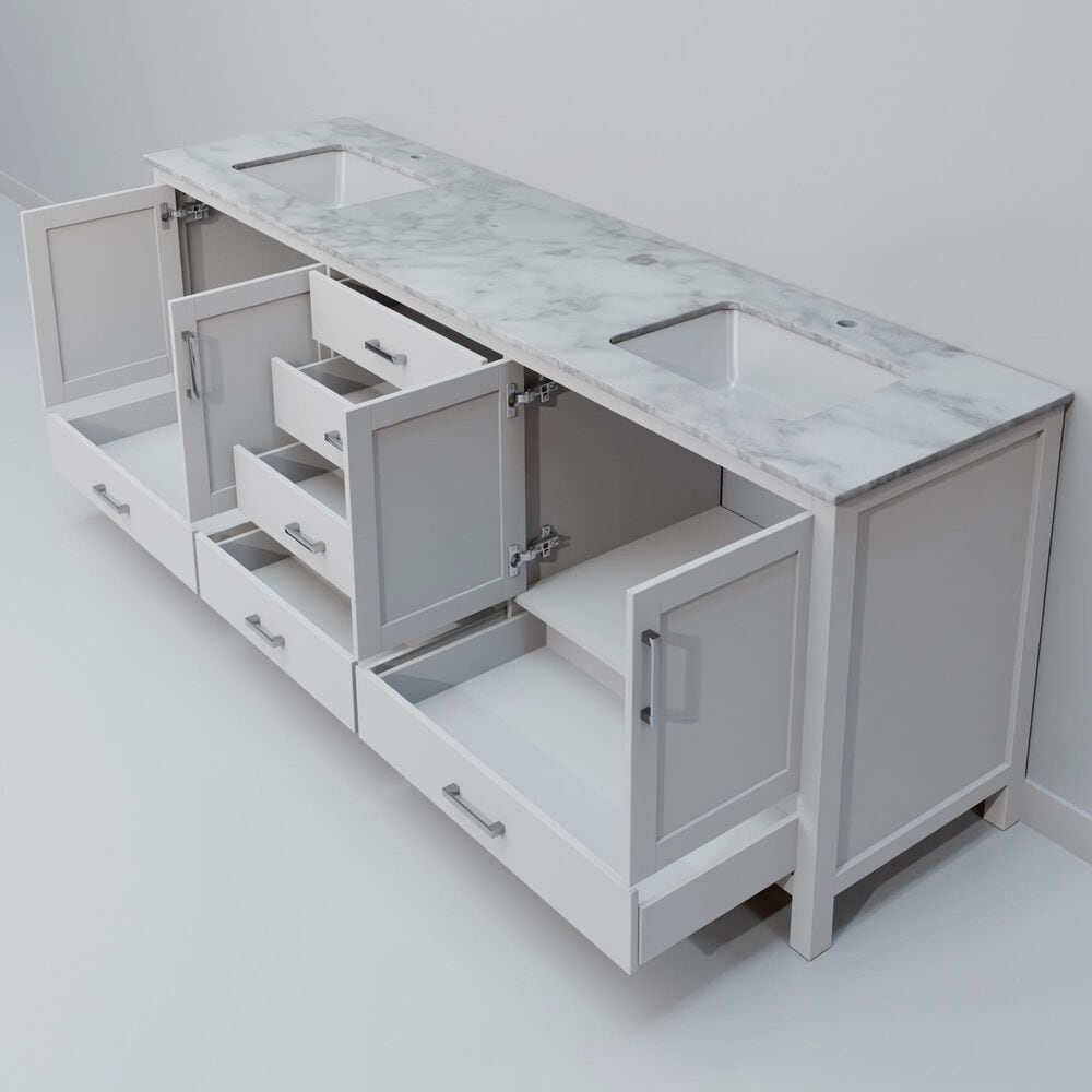 Lexora Home Jacques 80" Double Bathroom Vanity in White with 2 cm White Carrara Marble Top and Rectangular Sinks, , large