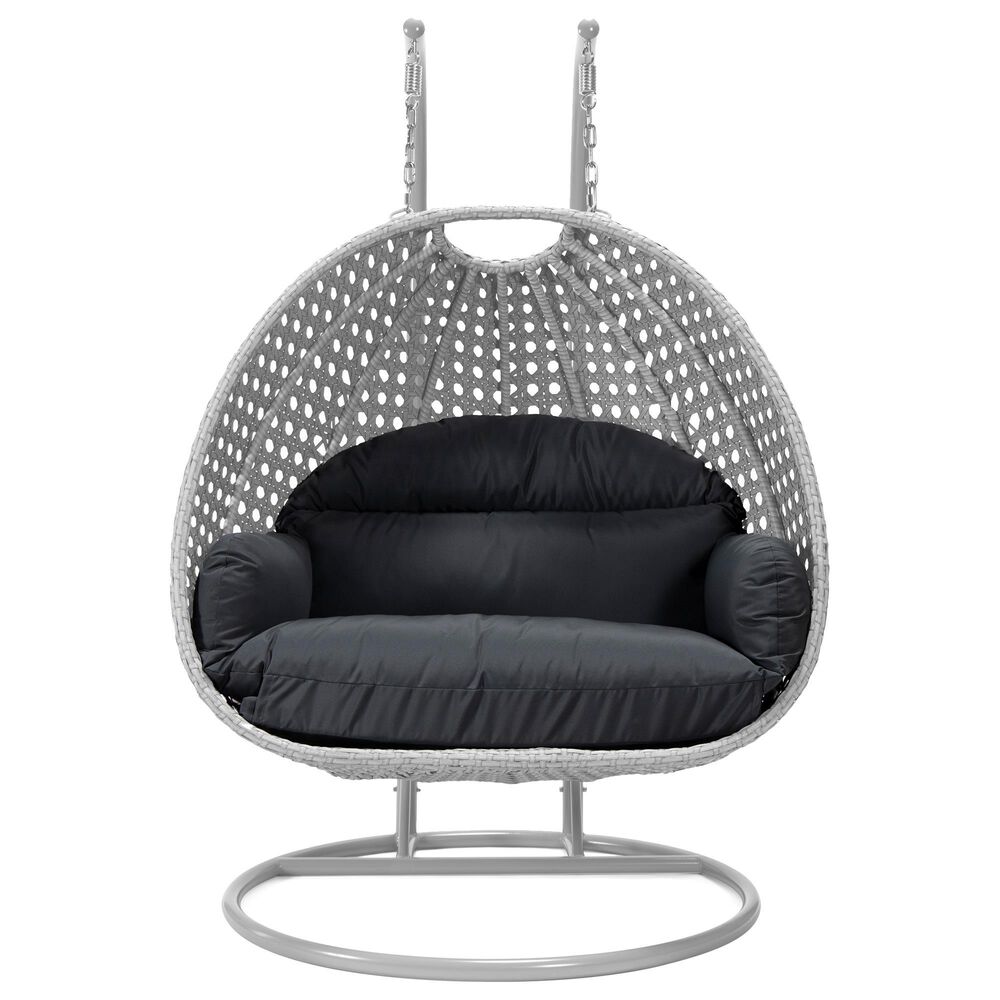 Leisuremod Mendoza Patio 2-Seat Hanging Egg Swing Chair with Dark Grey Cushion in Light Grey, , large