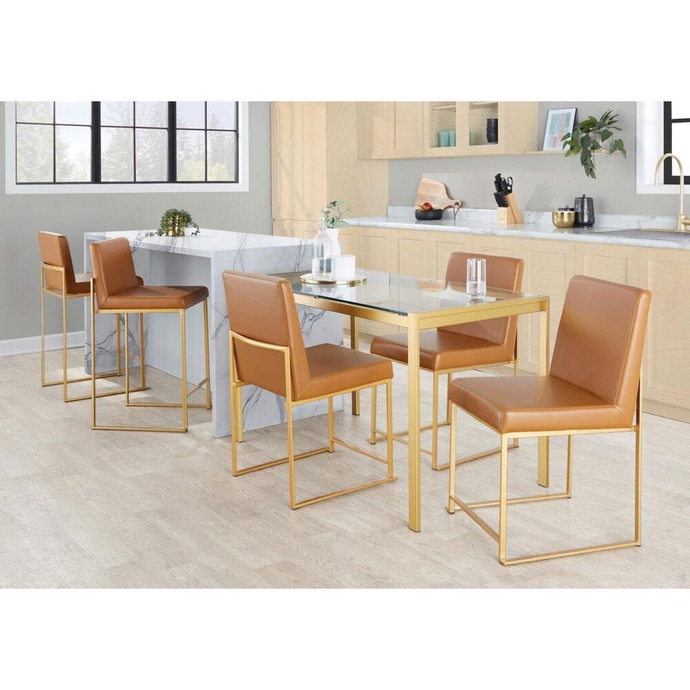 LumiSource Fuji 26" Stacker Counter Stool with Camel Upholstery in Gold (Set of 2), , large
