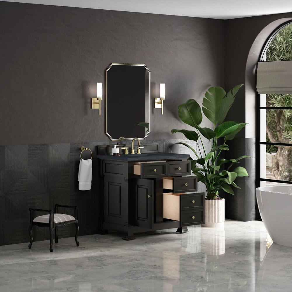 James Martin Vanities Brookfield 36&quot; Single Bathroom Vanity in Black Onyx with 3 cm Charcoal Soapstone Quartz Top and Rectangular Sink, , large