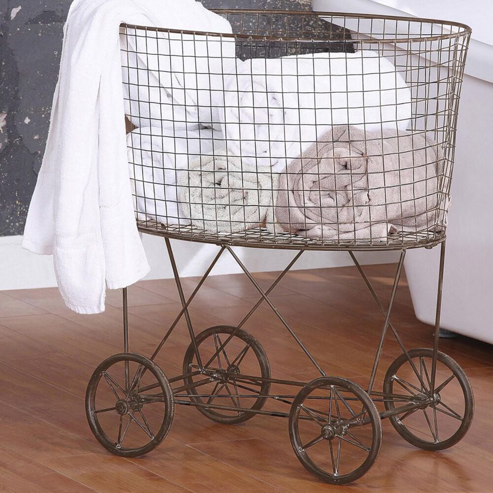 Creative Coop Metal Rolling Laundry Cart with Rack in Brown, , large