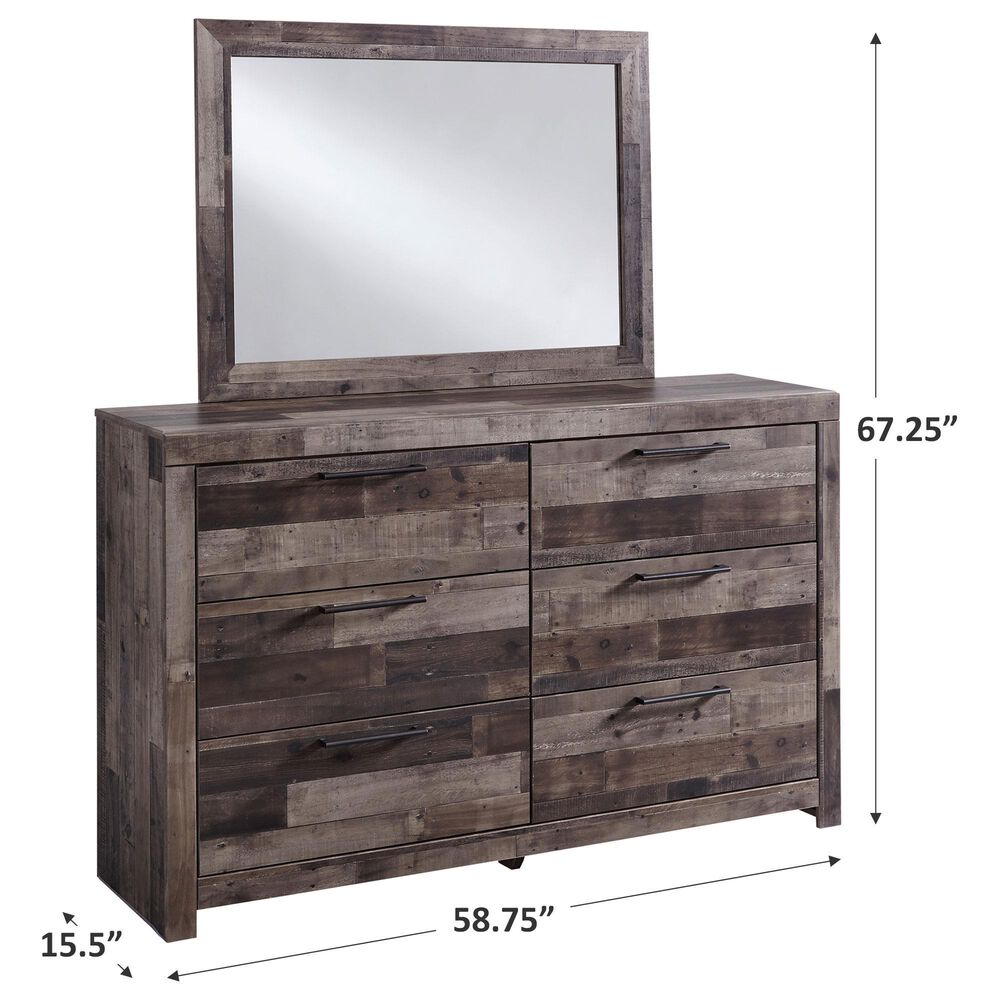 Ashley Derekson 6 Drawer Dresser and Mirror in Walnut and Gray, , large