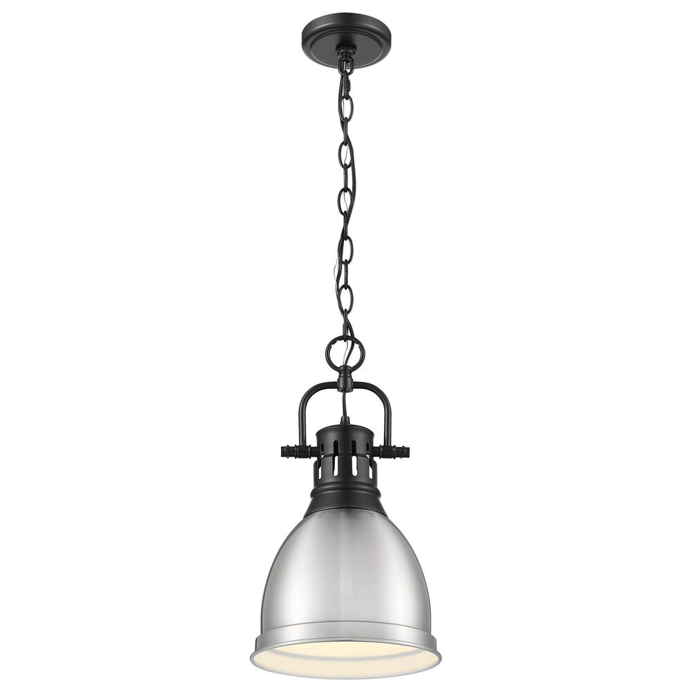 Golden Lighting Duncan 1-Light Small Pendant with Chain and Pewter Shade in Matte Black, , large