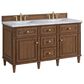 James Martin Vanities Lorelai 60" Double Vanity in Mid-Century Walnut with 3 cm Carrara White Marble Top, , large