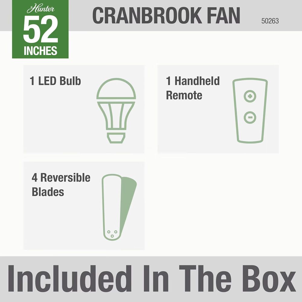 Hunter Cranbrook Low Profile 52&quot; Ceiling Fan with Light in Mint, , large