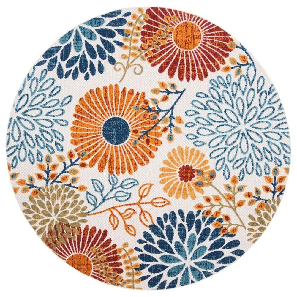 Safavieh Cabana CBN832A 4" Round Creme and Red Indoor/Outdoor Area Performance Rug, , large
