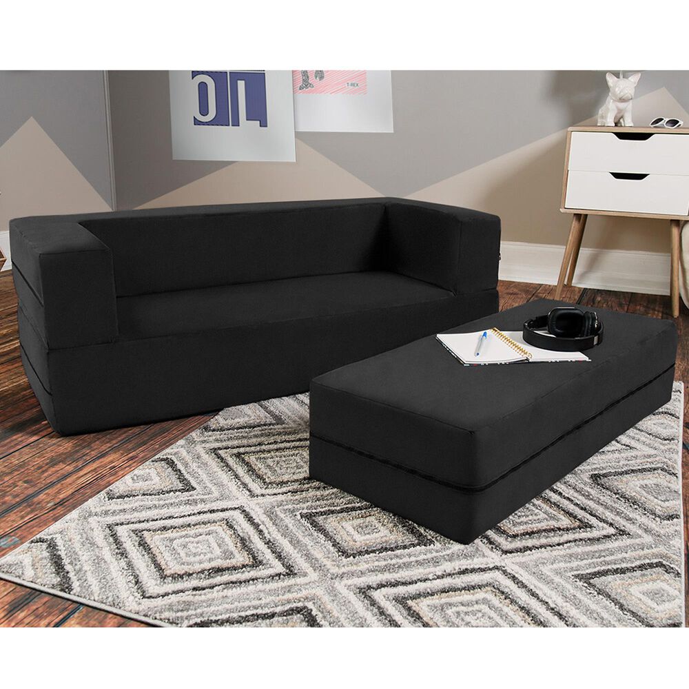 Jaxx Zipline Big Kids Modular Sofa &amp; Ottoman in Black, , large