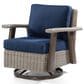 Sunwell Garden Patio Outdoor Swivel Chair with Light Gray Wicker in Navy, , large