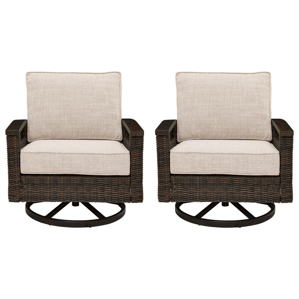 Ashley Monterey Point Patio Swivel Lounge Chair with Cushion in Dark Brown (Set of 2), , large