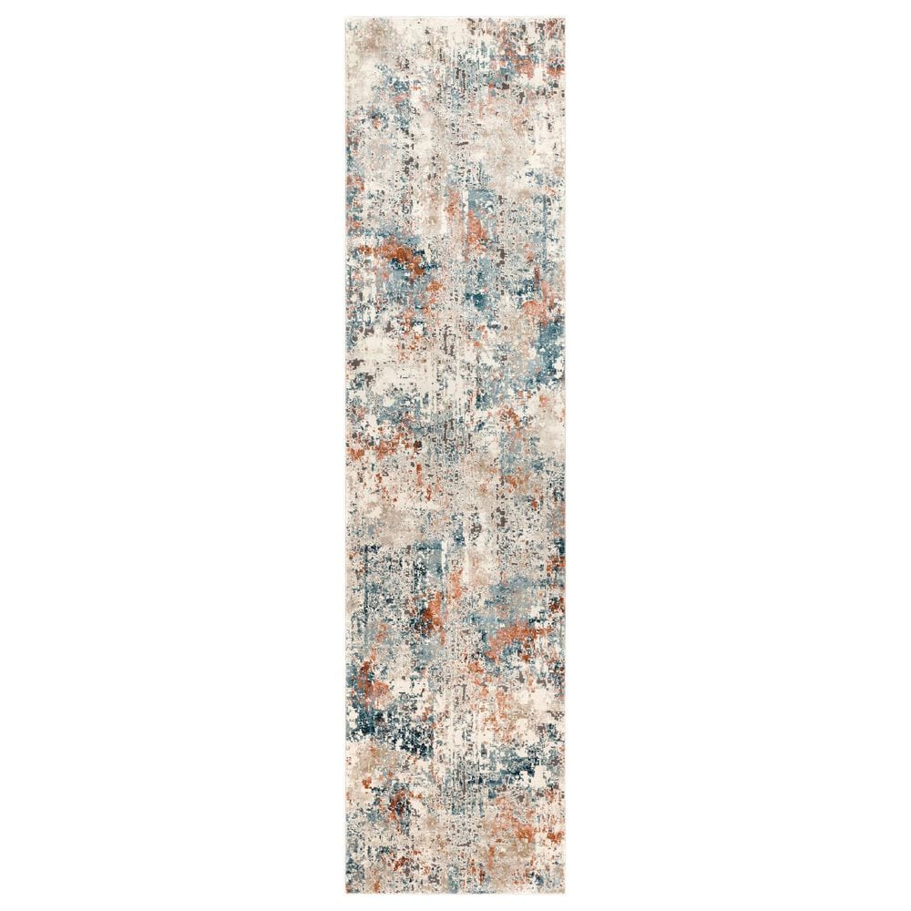 Surya Pune Deep Teal, Sky Blue, Light Beige, Tan, Dark Brown and Burnt Orange 2&#39;7&quot; x 10&#39;2&quot; Runner, , large