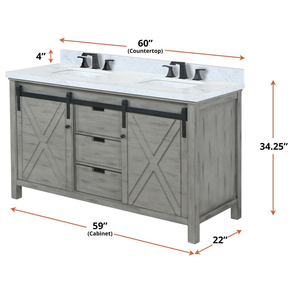 Lexora Home Marsyas 60&quot; Double Bathroom Vanity in Ash Grey with 2 cm White Cultured Marble Top and Rectangular Sinks, , large