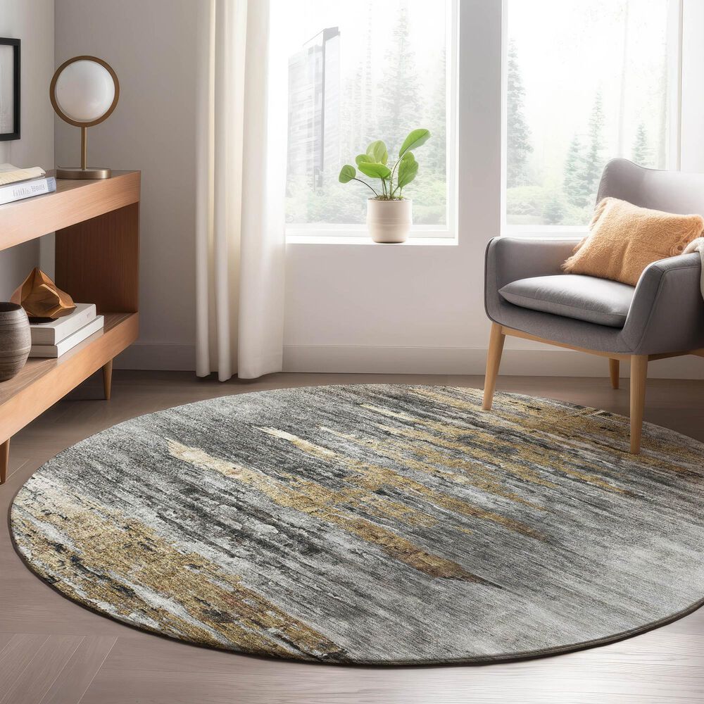 37B Trevi TV14 8&#39; Round Gray Area Rug, , large