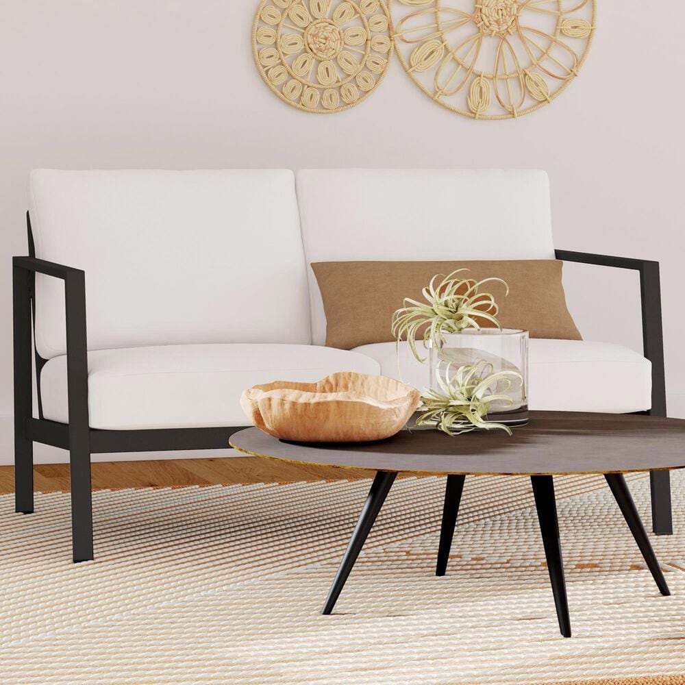 Linon Home Decor Holland Outdoor Loveseat with White Cushions in Black, , large