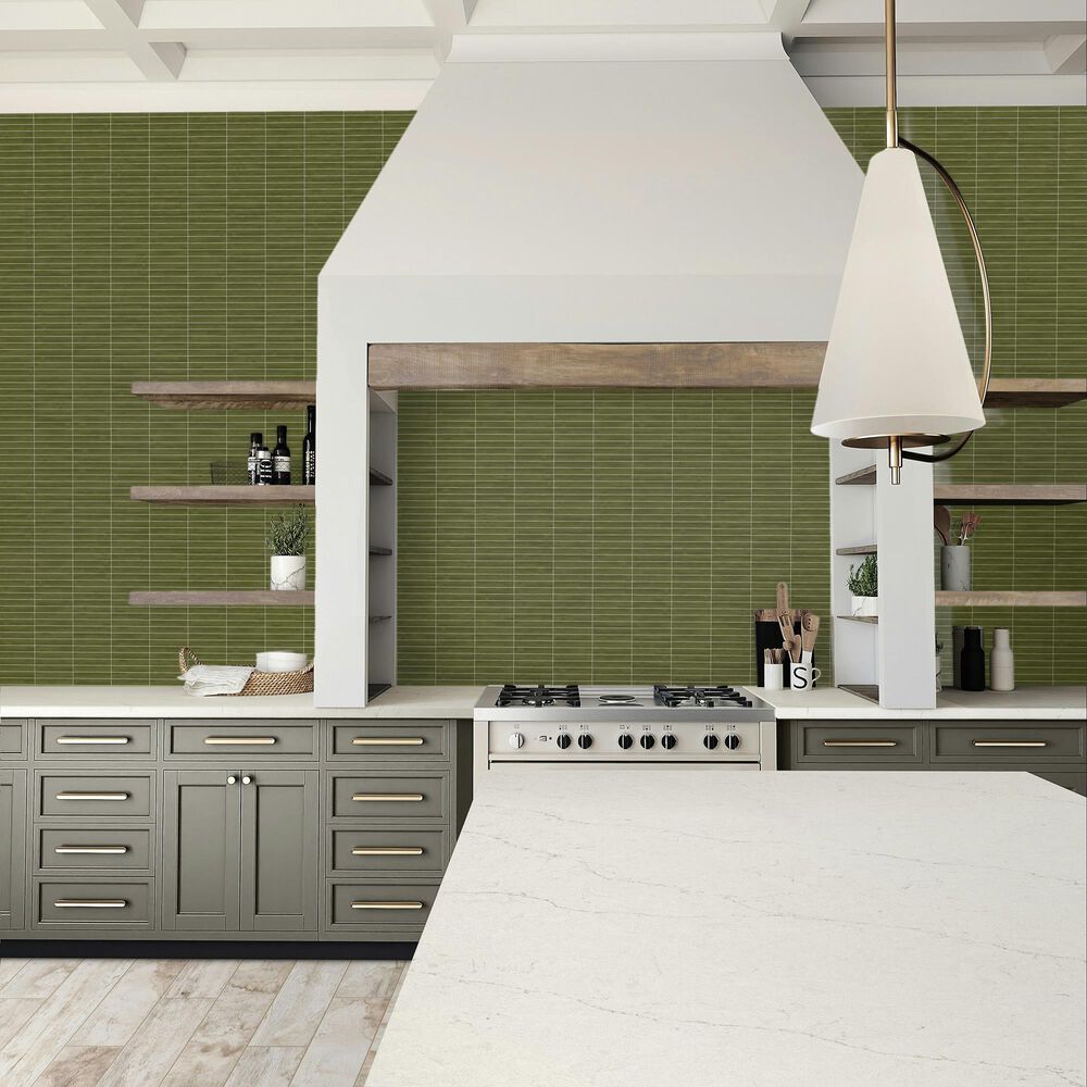 Dal-Tile Artcrafted Fern 1&quot; x 6&quot; Straight Joint on 11.5&quot; x 9.75&quot; Glazed Ceramic Mosaic Sheet, , large