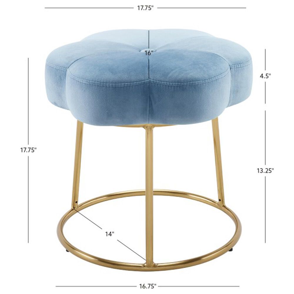 Linon Home Decor Seraphina Vanity Stool with Blue Cushion in Gold, , large