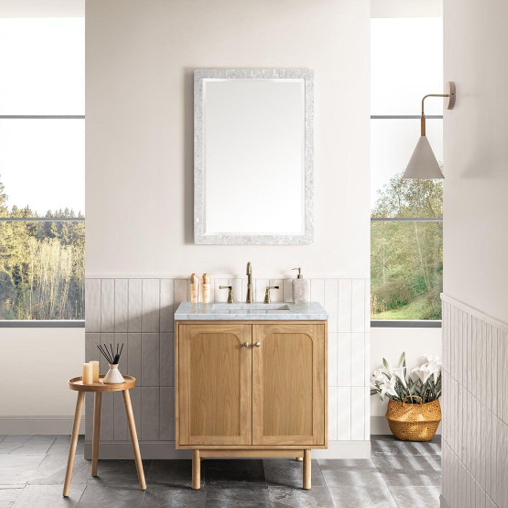 James Martin Vanities Laurent 30&quot; Single Bathroom Vanity in Light Natural Oak with 3 cm Carrara White Marble Top and Rectangular Sink, , large
