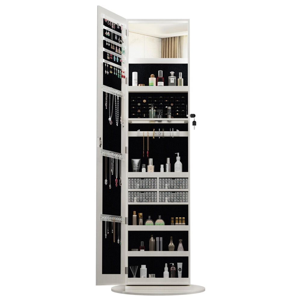 GigaCloud Swivel Jewelry Cabinet with Full Length Mirror and Locking Mechanism in White, , large