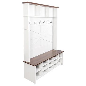 HOMLUX 6-Hook Hall Tree with 16-Compartment in White and Walnut, , large