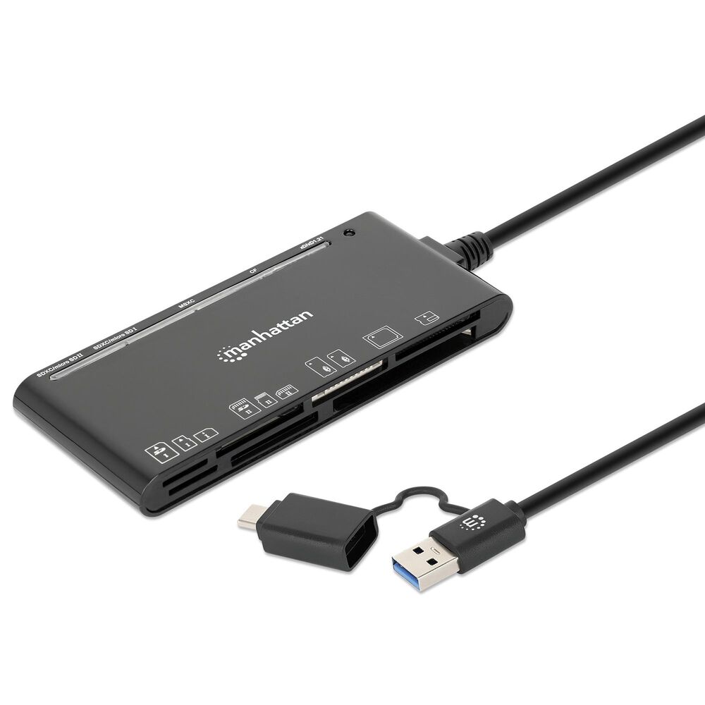 Manhattan USB 3.0 Type-C/Type-A Combo Multi-Card Reader/Writer in Black, , large