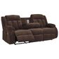 Ashley Observation Power Reclining Sofa with Drop Down Table in Chocolate Velvet, , large