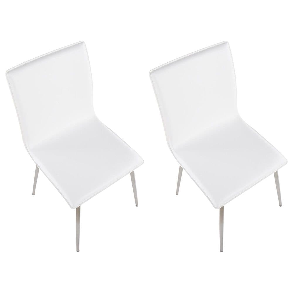Lumisource Mason Swivel Side Chair with White Upholstered in Brushed Stainless Steel (Set of 2), , large