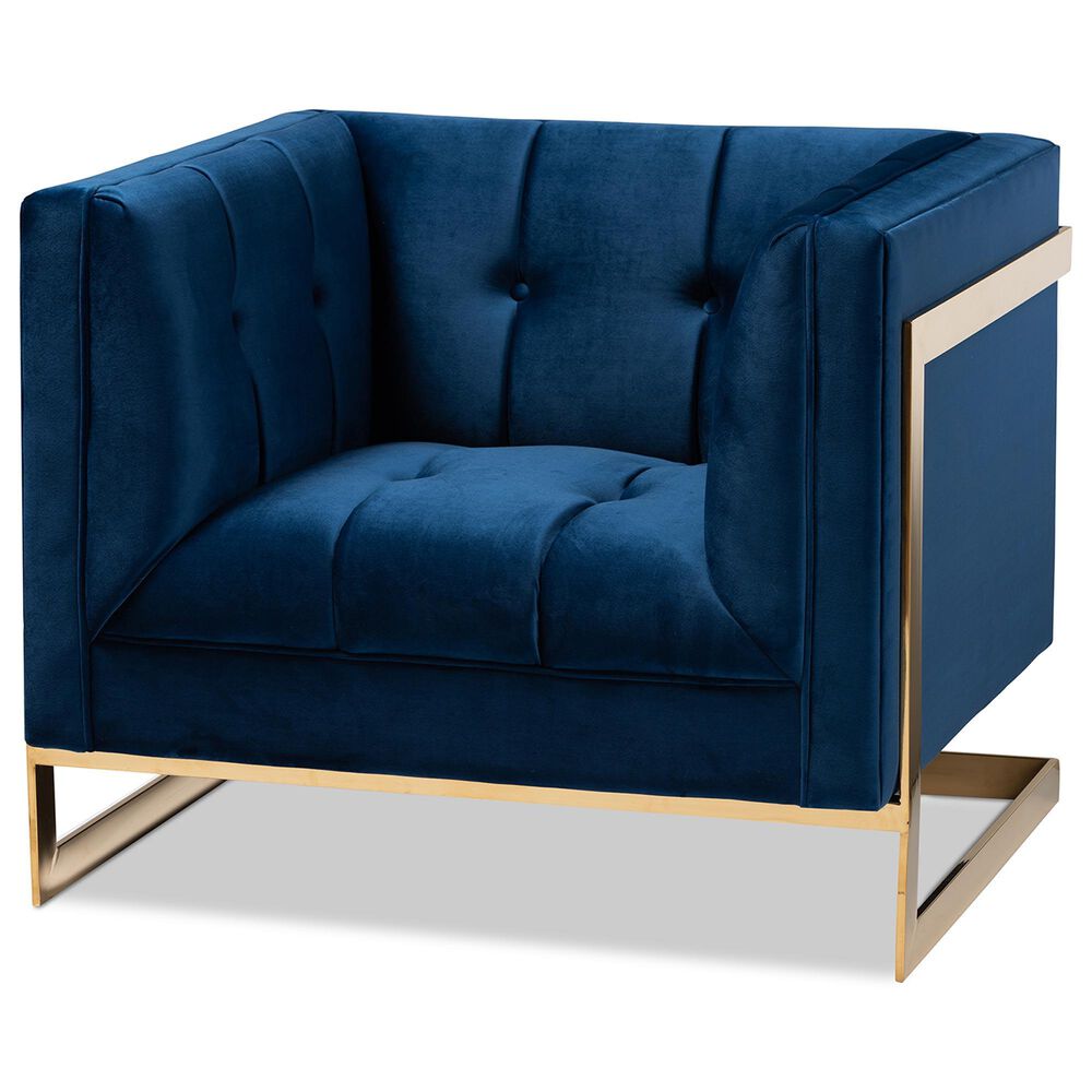 Baxton Studio Ambra Arm Chair in Navy Blue, , large